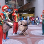 Drum team performing at Time Square for the HK Rugby 7s promotion event