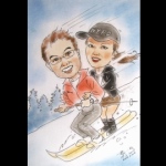 Hong Kong Caricaturist drew a cartoon character picture for a couple at a cocktails party